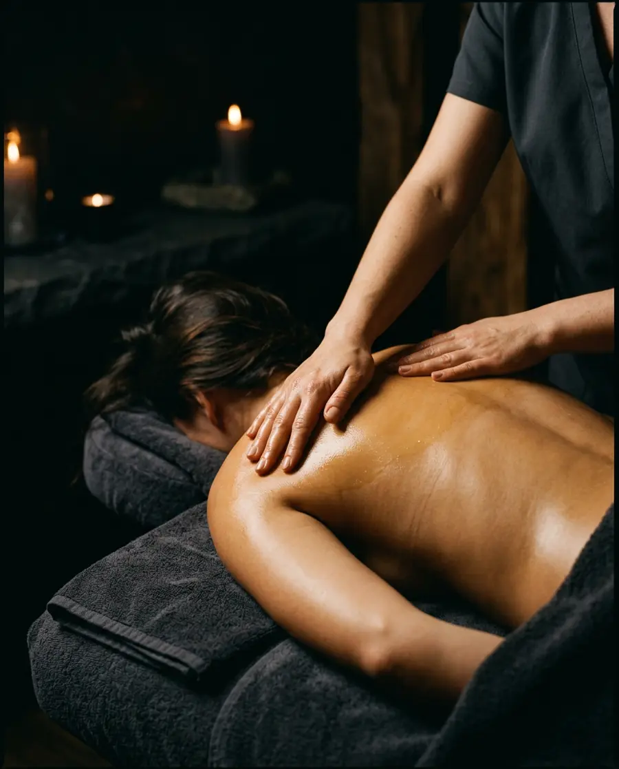 Therapist applying warm oil during a massage